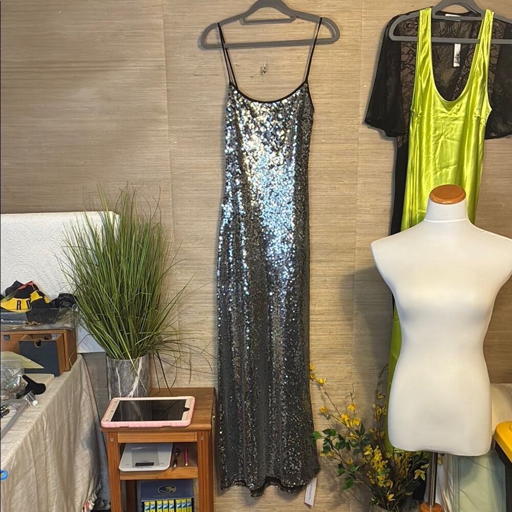 Rumored Glittering Silver Maxi Dress